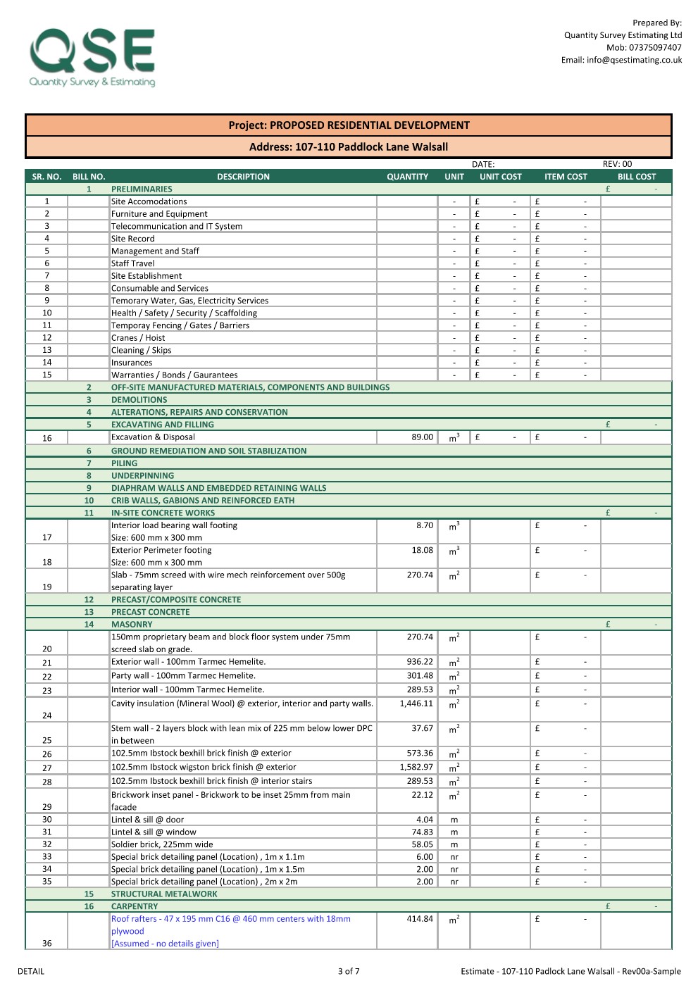 Structural Works Estimate