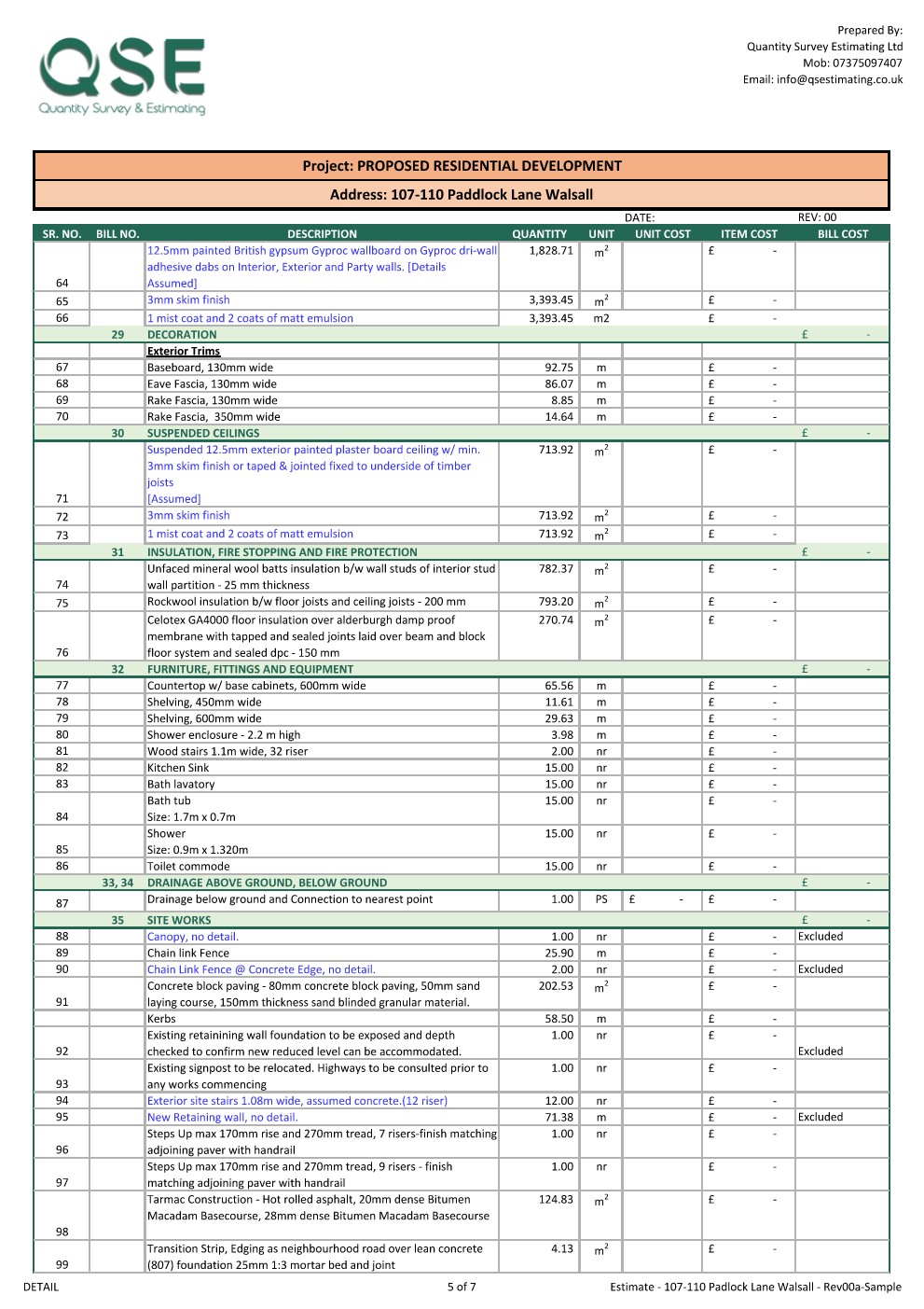 External Works Estimate